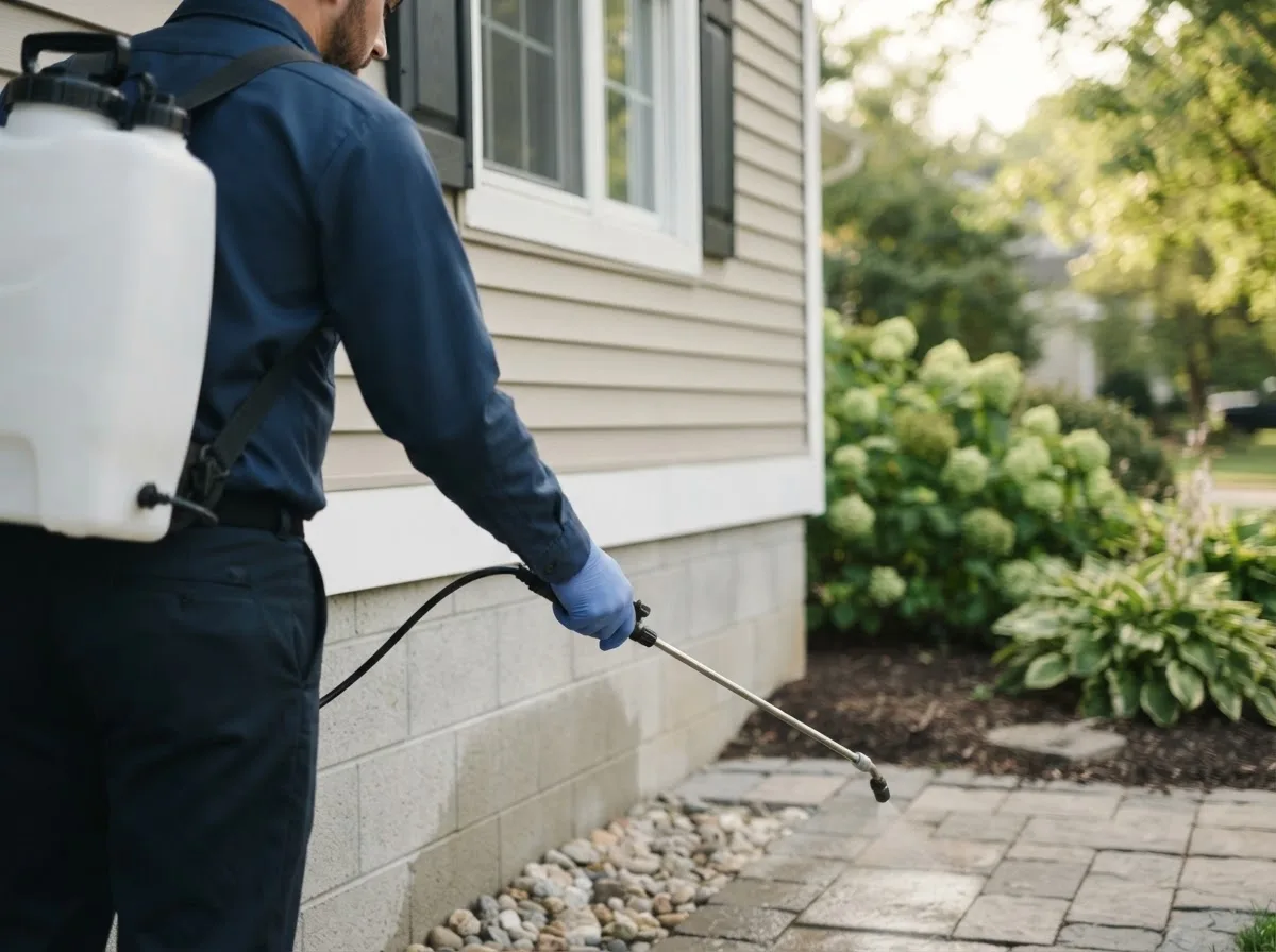Pest control technician inspecting a home in Owasso, OK